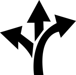 Way direction arrow sign icon. three arrow, way sign, road direction icon vector. three-way direction arrow sign.Way pointer symbol. Turn arrow navigation sign. Traffic route vector illustration.