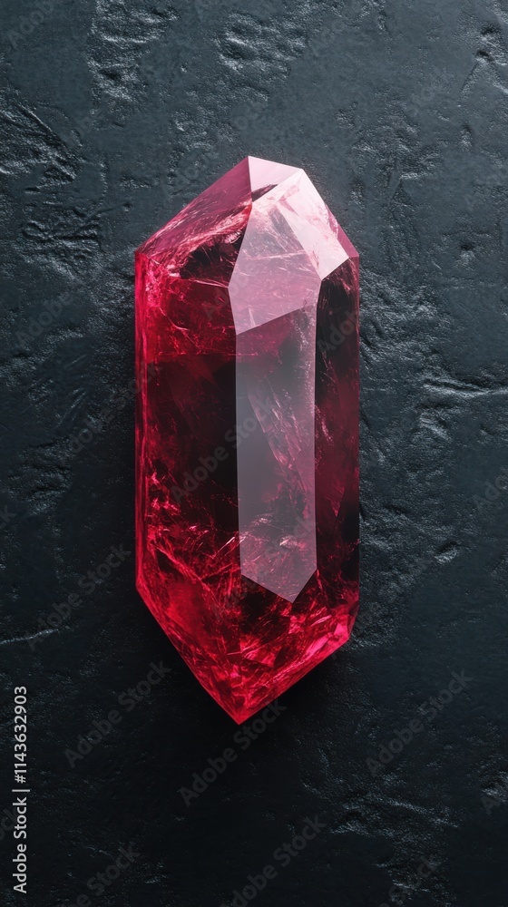 Poster Polished ruby showcasing intense red color on dark surface with natural lighting highlighting its facets