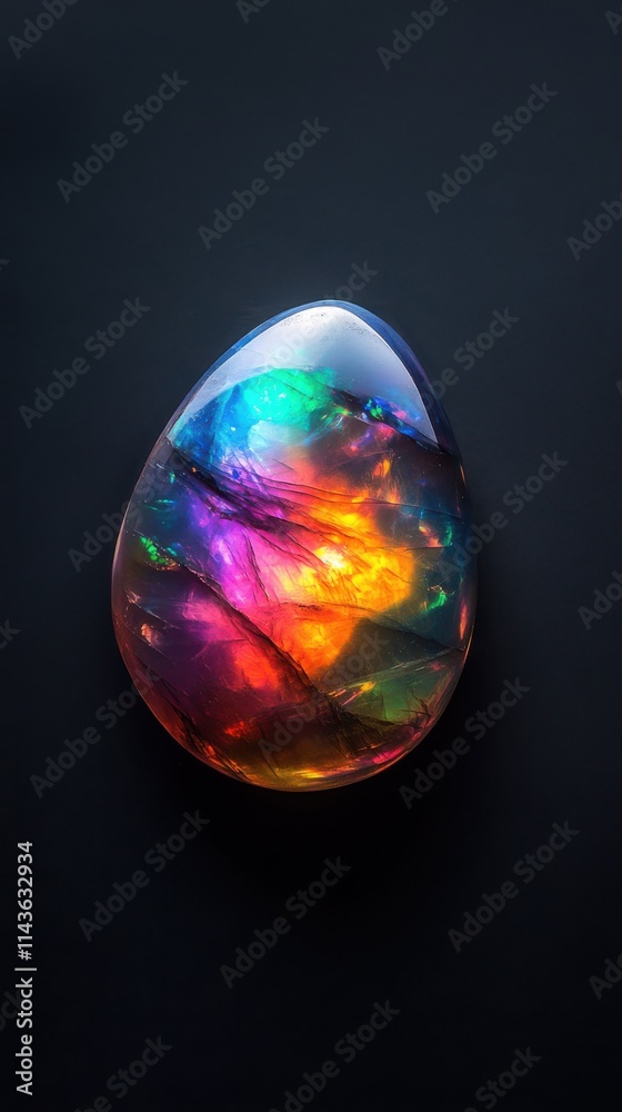 Poster polished opal with vibrant color play and captivating reflections on a dark background