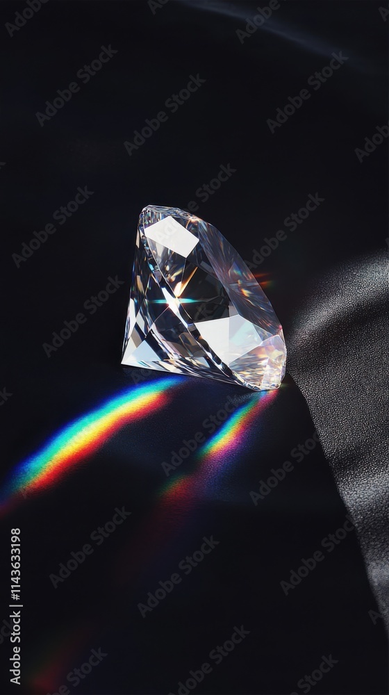 Poster perfectly cut diamond casting vibrant reflections on a dark surface capturing light in a stunning di