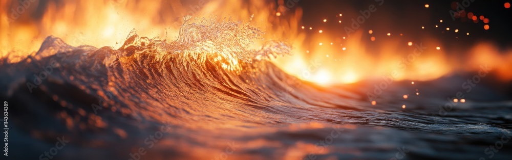 Aufkleber dynamic double exposure of crashing waves illuminated by fiery hues against a dark backdrop
