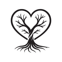  Heart-Shaped Tree silhouette vector art black color design and solid white background 