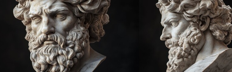Detailed marble bust of Zeus from Ancient Greece showcasing craftsmanship and mythology in a museum exhibition