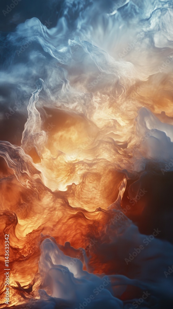 Poster sparks of warmth enveloped by delicate swirls of cool colors reflecting a mesmerizing dance of firel