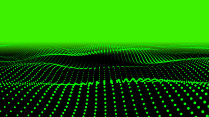 Abstract seamless mesh glowing green dots digital luxurious wave particles flow background. Particles green wave Cyber technology abstract background loop