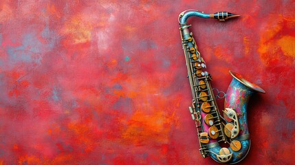 Naklejka premium Saxophone on vibrant, textured background.