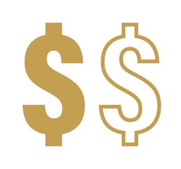 dollar icon, dollar currency text sign, gold dollar money symbol