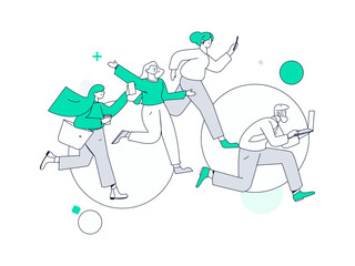 People exercising healthy running vector internet operation illustration
