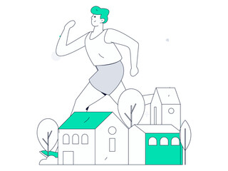 People exercising healthy running vector internet operation illustration
