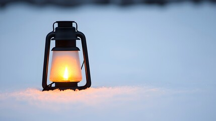 Fototapeta premium Warm Lantern Glow in Snowy Outdoor Scene