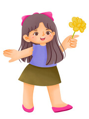 Cute Little Girl Holding Flowers