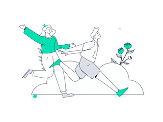 Fototapeta premium People exercising healthy running vector internet operation illustration 