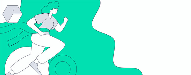 People exercising healthy running vector internet operation illustration
