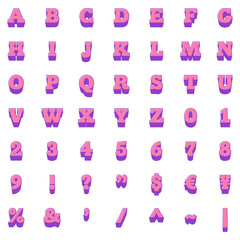 ピンクと紫のロボットアニメ風のアルファベット大文字と数字と記号