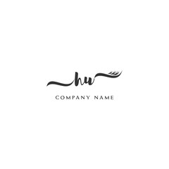 Minimalist HU Logo Design with Abstract Feather Element