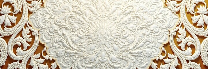 A delicate white and golden lace pattern on a canvas, lace, ornate, pattern
