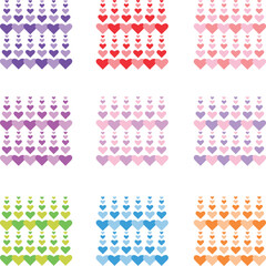 9種のハート模様（赤・ピンク・紫・黄緑・水色・オレンジ）