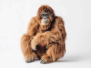 Realistic portrayal of an orangutan in a studio setting, highlighting its unique features and natural expression