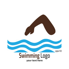Simple Blue Swimming logo silhouette Water Wave Logo design inspiration