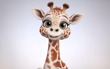 Obraz premium A delightful 3D illustration of a cute animal with big, expressive eyes and a warm smile, sitting on its hind legs against a soft white background, ideal for a 2025 book cover 