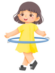 Happy Cute Girl Playing Hula Hoop