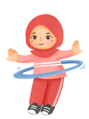 Happy Hijab Girl Playing Hula Hoop