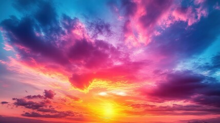 Obraz premium Zoom Virtual Background: Vibrant sunset with colorful clouds in the sky. Sunshine Wallpaper