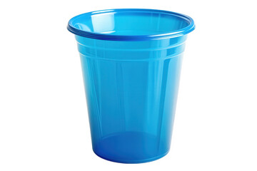 a blue plastic cup isolated on a transparent background the cup is transparent with a slight blue tint and has a slightly flared rim there is a small shadow beneath the cup