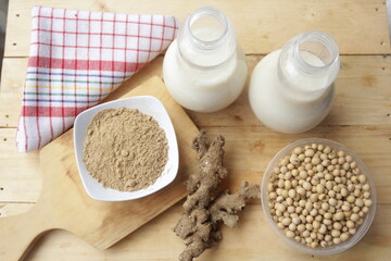 a bottles of soybean milk