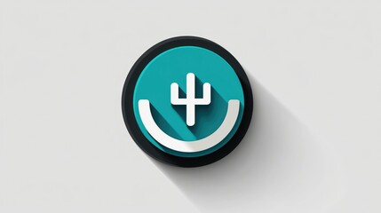 Fototapeta premium Teal emblem with white icon, shadow on gray.