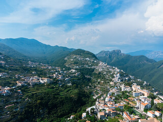 Aerial View of Ravello Town on Amalfi Coast - Hilltop Charm and Stunning Mountain Backdrop