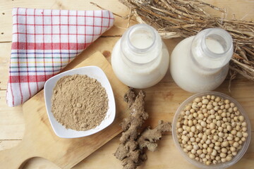 a bottles of soybean milk