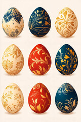 A set of six decorated easter eggs with different designs on them