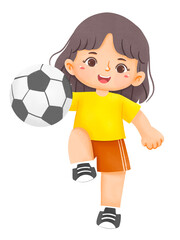 Happy Cute Girl Playing Football