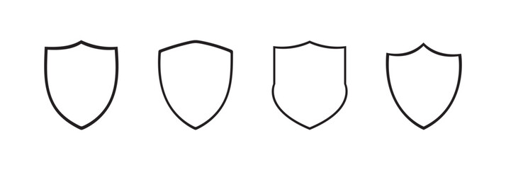 Heraldic shield icon set vector. Black knight award contours and linear sign. Shield icon collection, Safety, protection sign