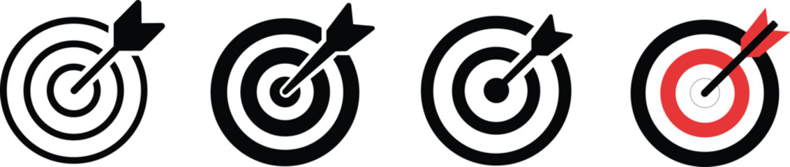 Target icon set.Target Line Icon Design, Editable Stroke, Pixel Perfect, Stock Illustration. Goal symbol collection. Simple target with arrow. Darts icon. Hitting the bullseye icon line and flat style