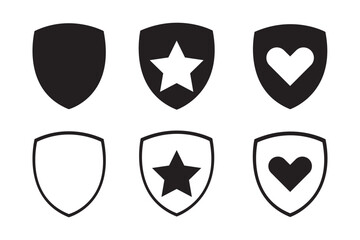 Heraldic shield icon set vector. Black knight award contours and linear sign. Shield icon collection, Safety, protection sign