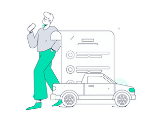 Buy insurance for car flat character vector concept operation illustration
