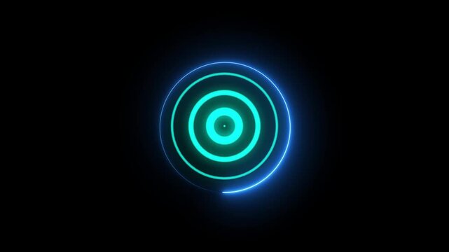 neon circle radar and neon rotation icon. Looped animation neon radar icon on a transparent background. radio waves animation. Glowing neon radar radio icon.