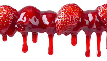 melt strawberry Jam dripping line from the top, isolated on transparent background, copyspace