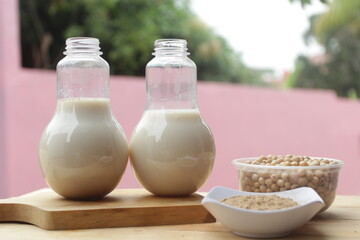 a bottles of soybean milk