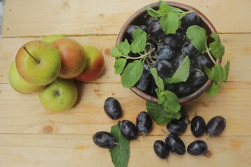 fresh fruits on a wooden table