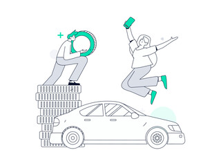 Buy insurance for car flat character vector concept operation illustration
