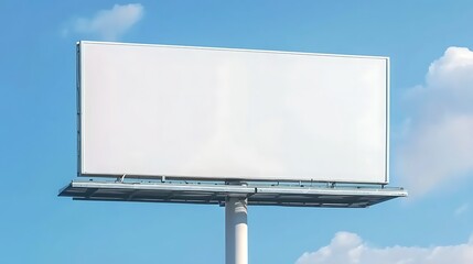 Fototapeta premium Large blank white billboard on a bright sunny day with a blue sky background, perfect for advertising or commercial use.