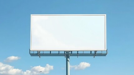 Obraz premium Large blank white billboard on a bright sunny day with a blue sky background, perfect for advertising or commercial use.