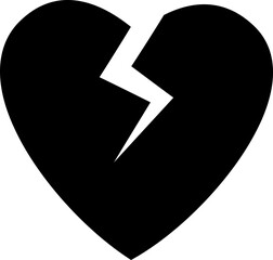 Isolated crack love heart silhouette.
Broken heart shaped symbol.
Transparent background.