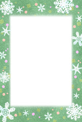 冬イメージ　クリスマスカラーの雪の結晶のフレーム・背景素材（はがきサイズ）