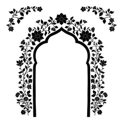 Mughal decorative arch ornamental floral. Vintage intricate traditional mughal style with flowers and foliage.