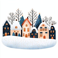 Obraz premium Christmas watercolor Charming winter village with snow-covered houses and trees