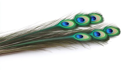 Obraz premium Vibrant peacock feathers display striking blue and green patterns, showcasing nature's beauty and elegance.